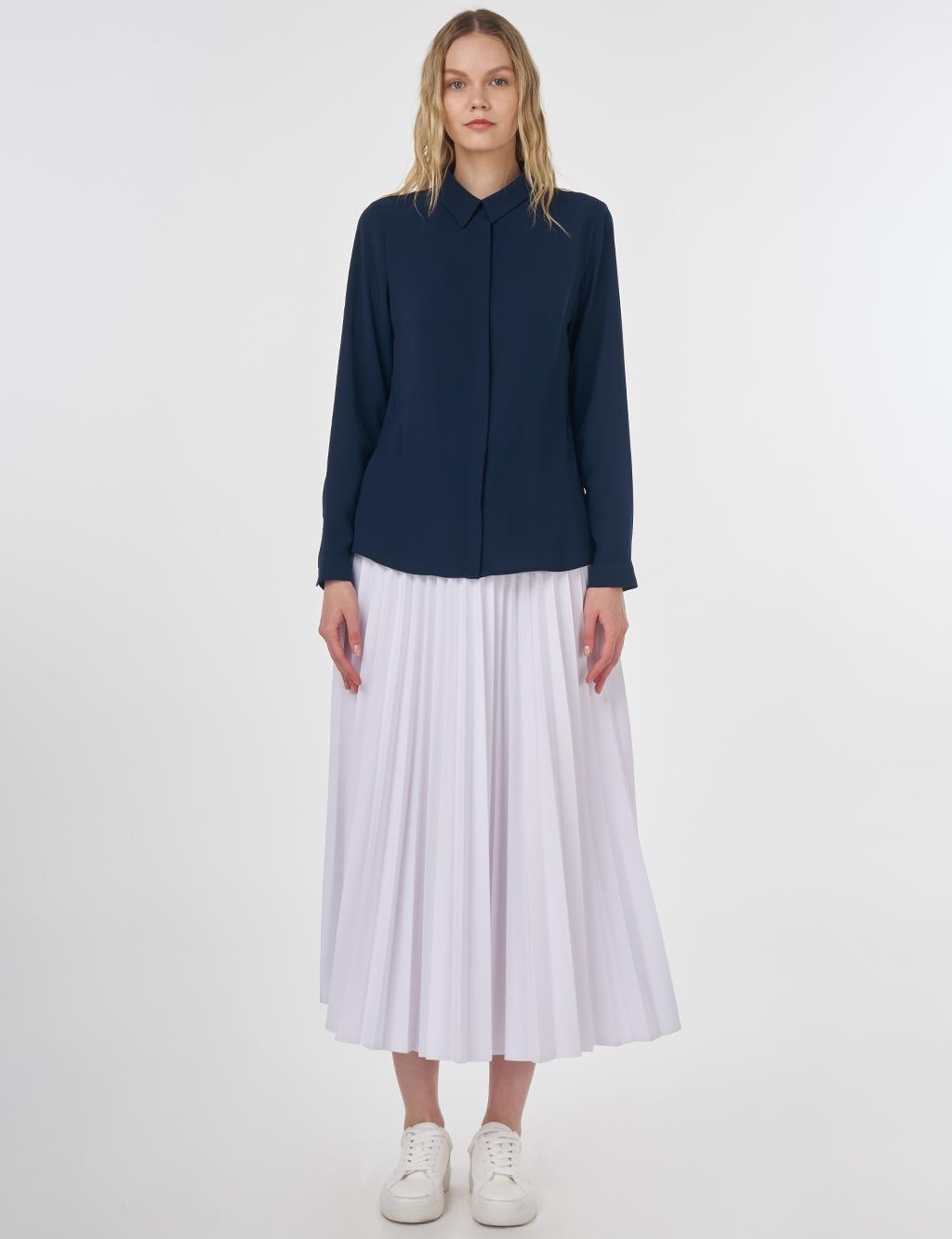 Concealed Placket Blouse Navy Blue
