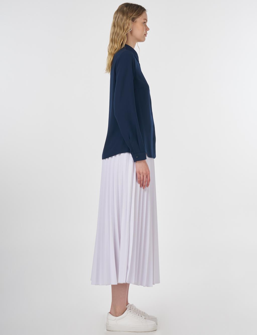 Concealed Placket Blouse Navy Blue