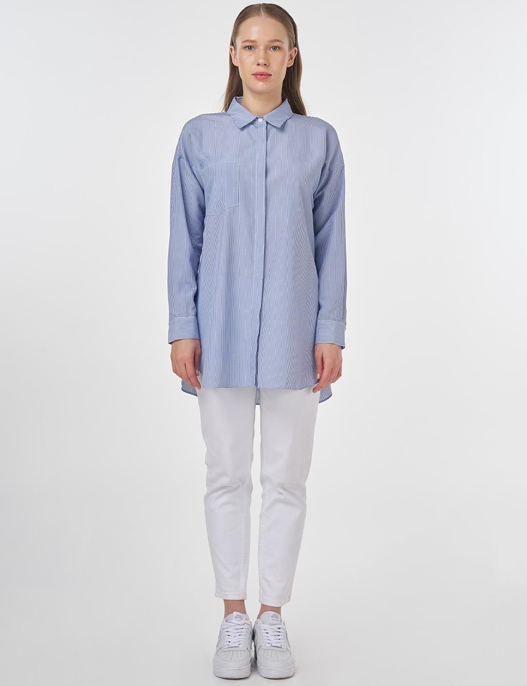 Tek Cepli Basic Tunik Mavi 