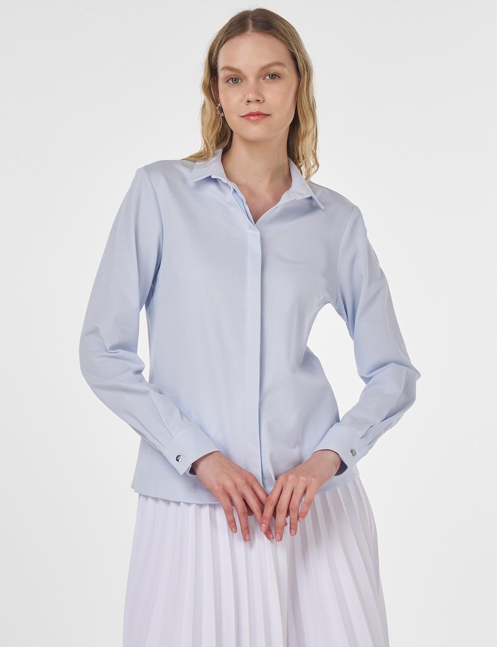 Shirt Collar Blouse Blue