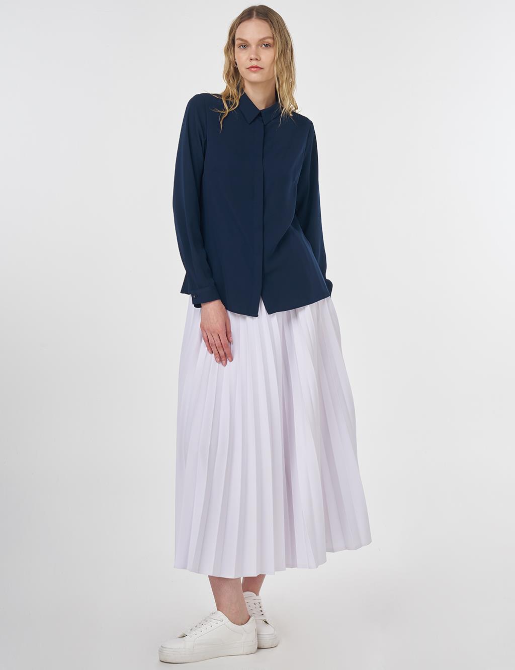 Concealed Placket Blouse Navy Blue
