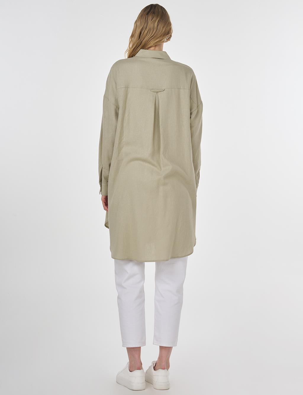 Floral Embroidered Linen-Viscose Tunic Mold Green