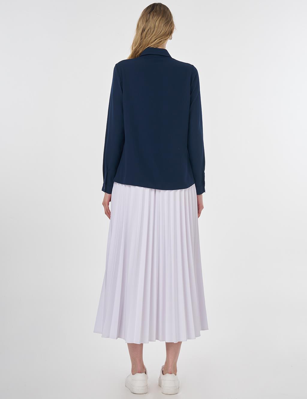 Concealed Placket Blouse Navy Blue