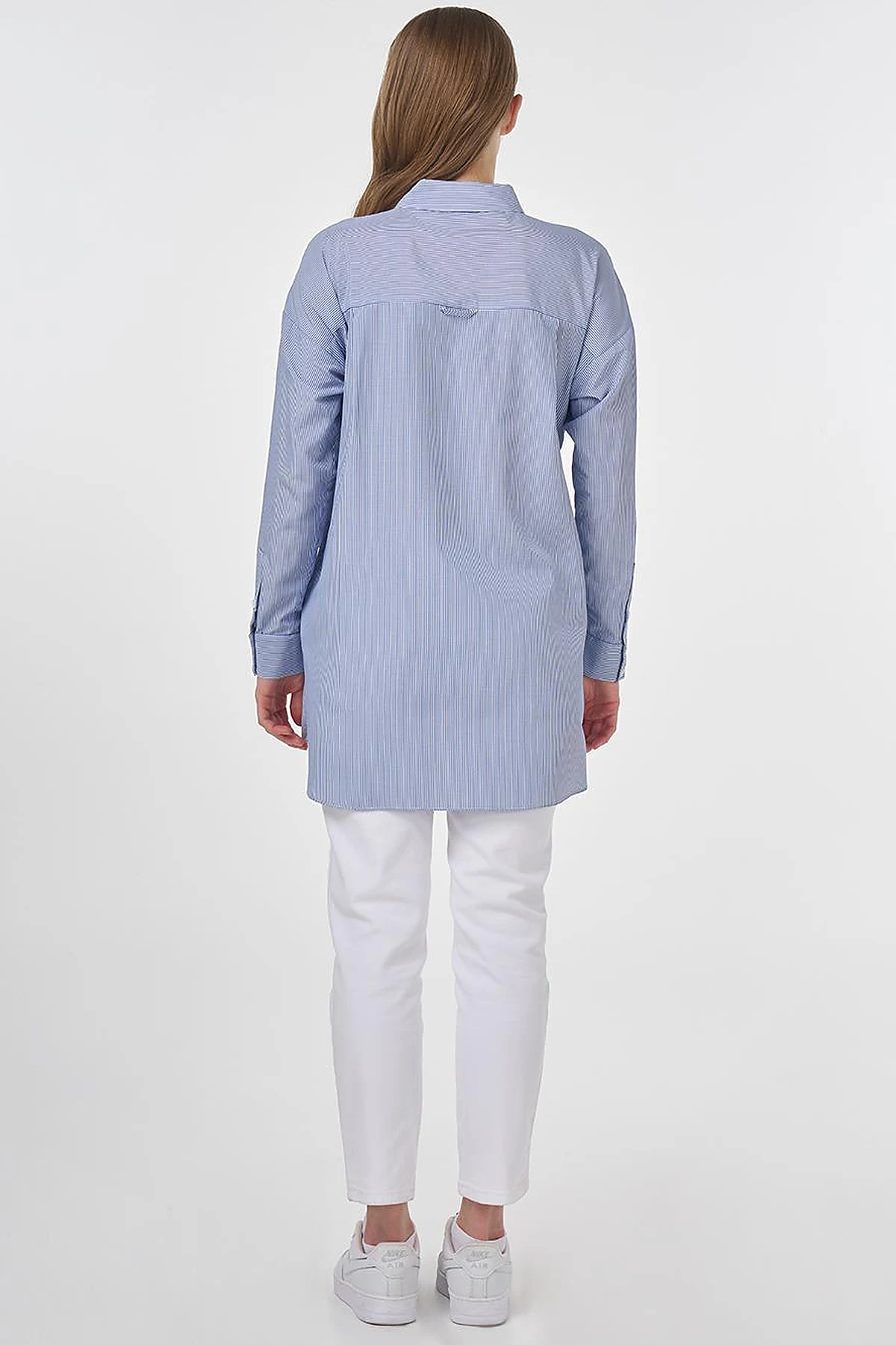 Single-Pocket Cotton Basic Tunic Blue
