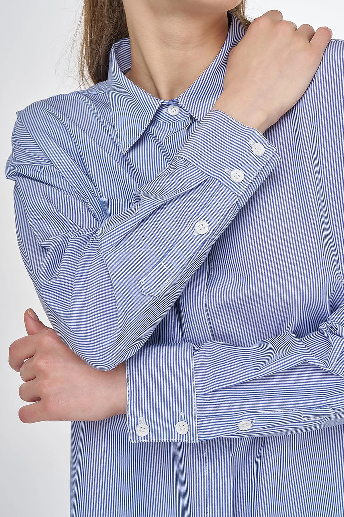 Single-Pocket Cotton Basic Tunic Blue