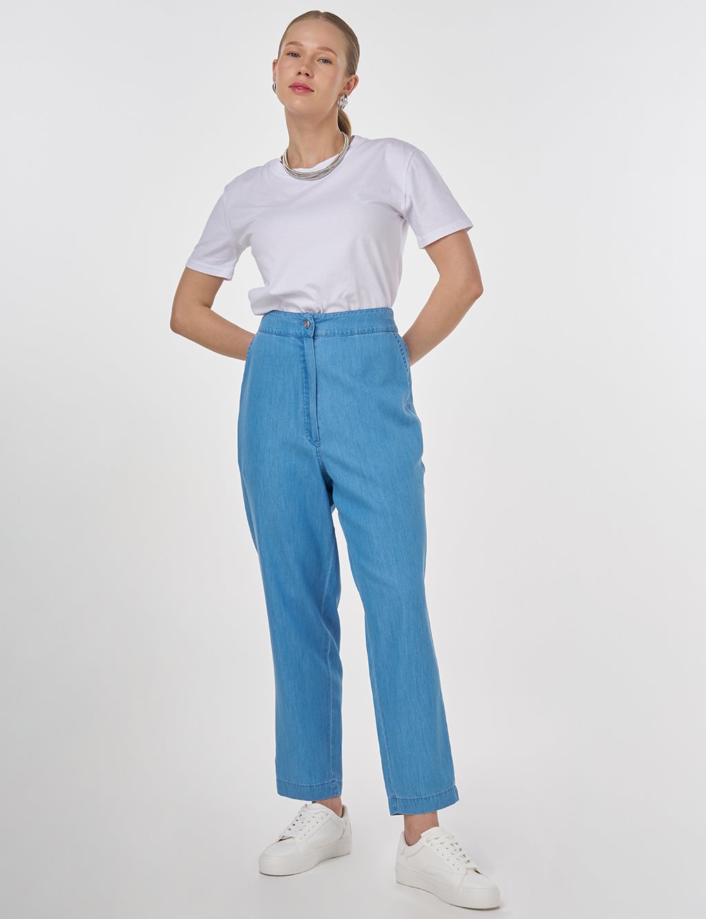 Relaxed Fit Lyocell Pants Ice Blue