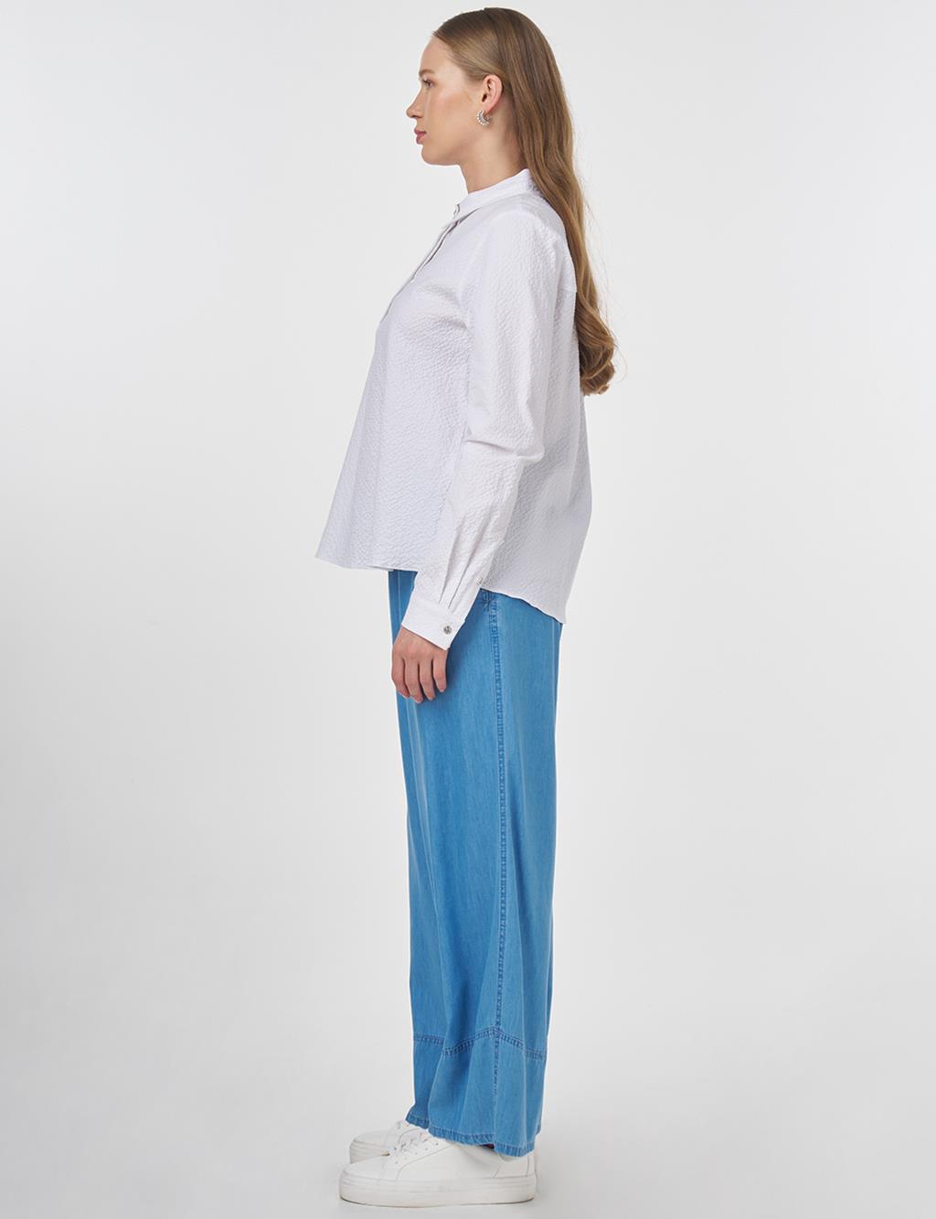 Mandarin Collar Seersucker Blouse Optic White 