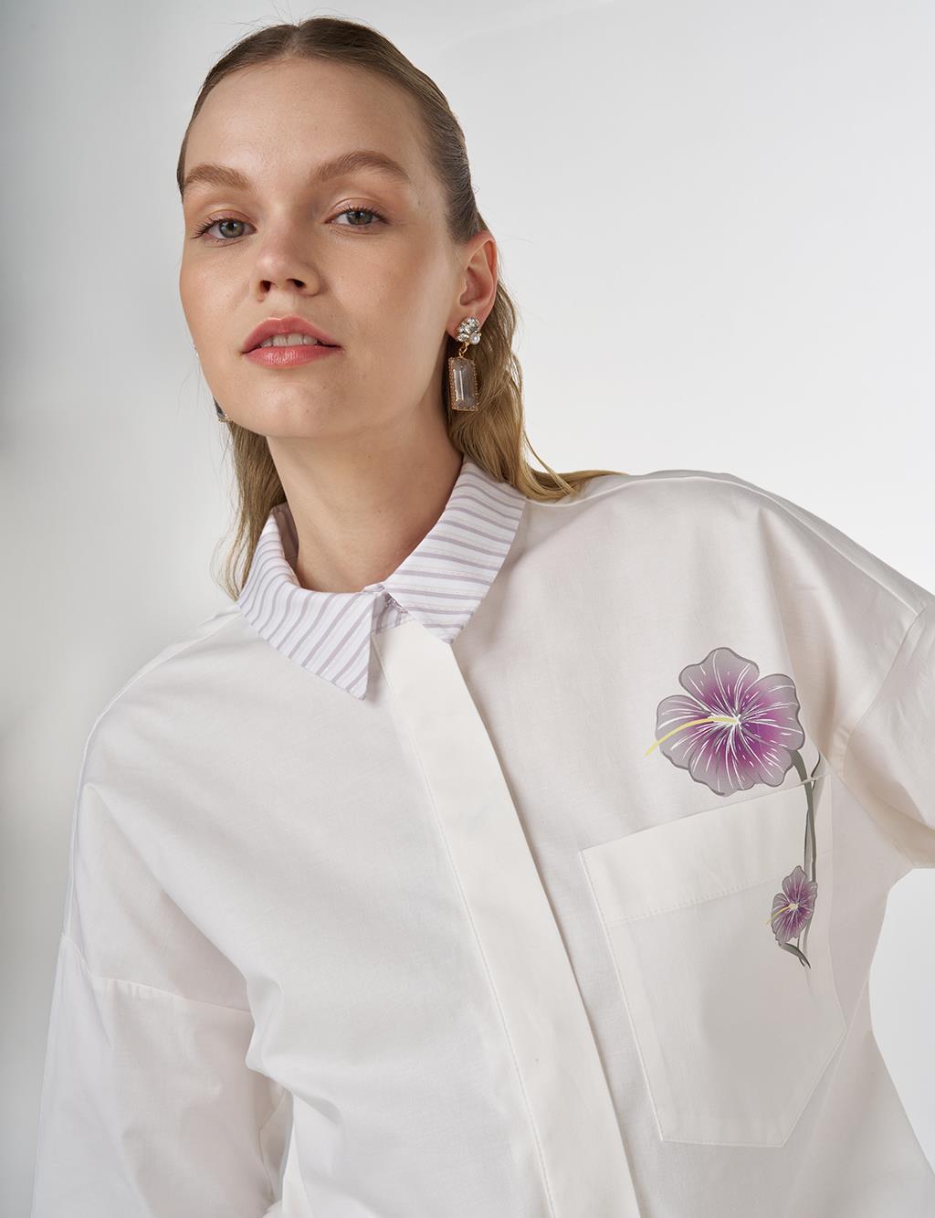 Floral Printed Cotton Blouse Ecru 
