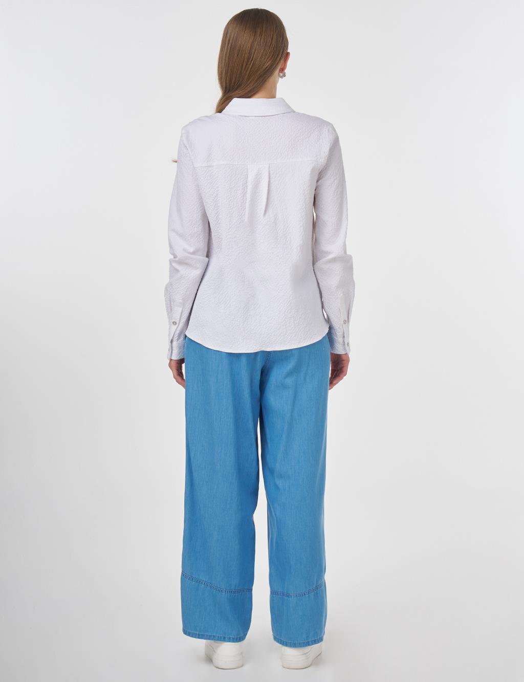 Mandarin Collar Seersucker Blouse Optic White 