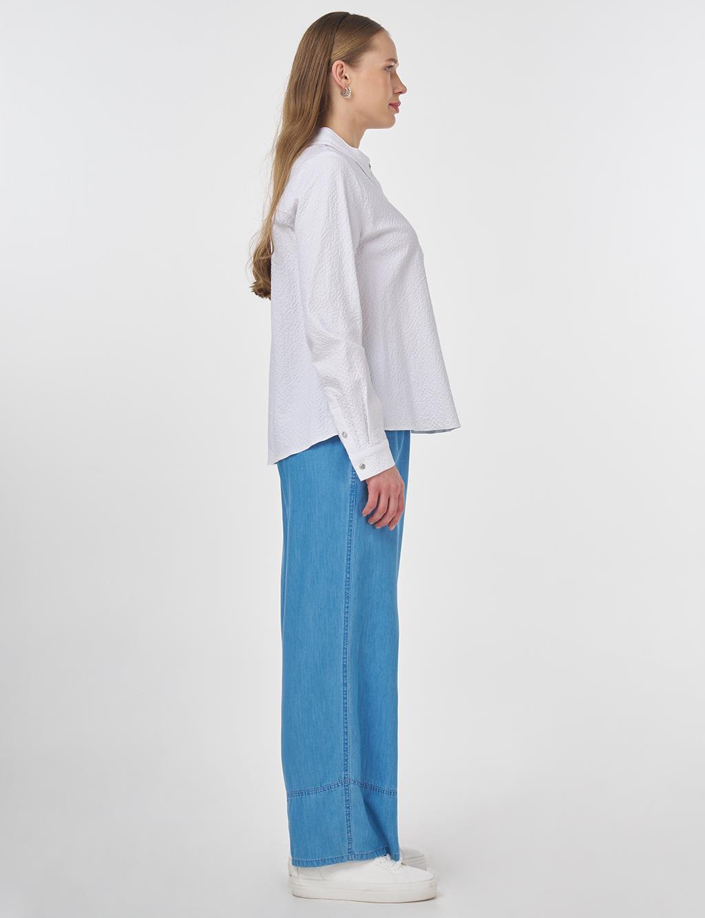 Mandarin Collar Seersucker Blouse Optic White 