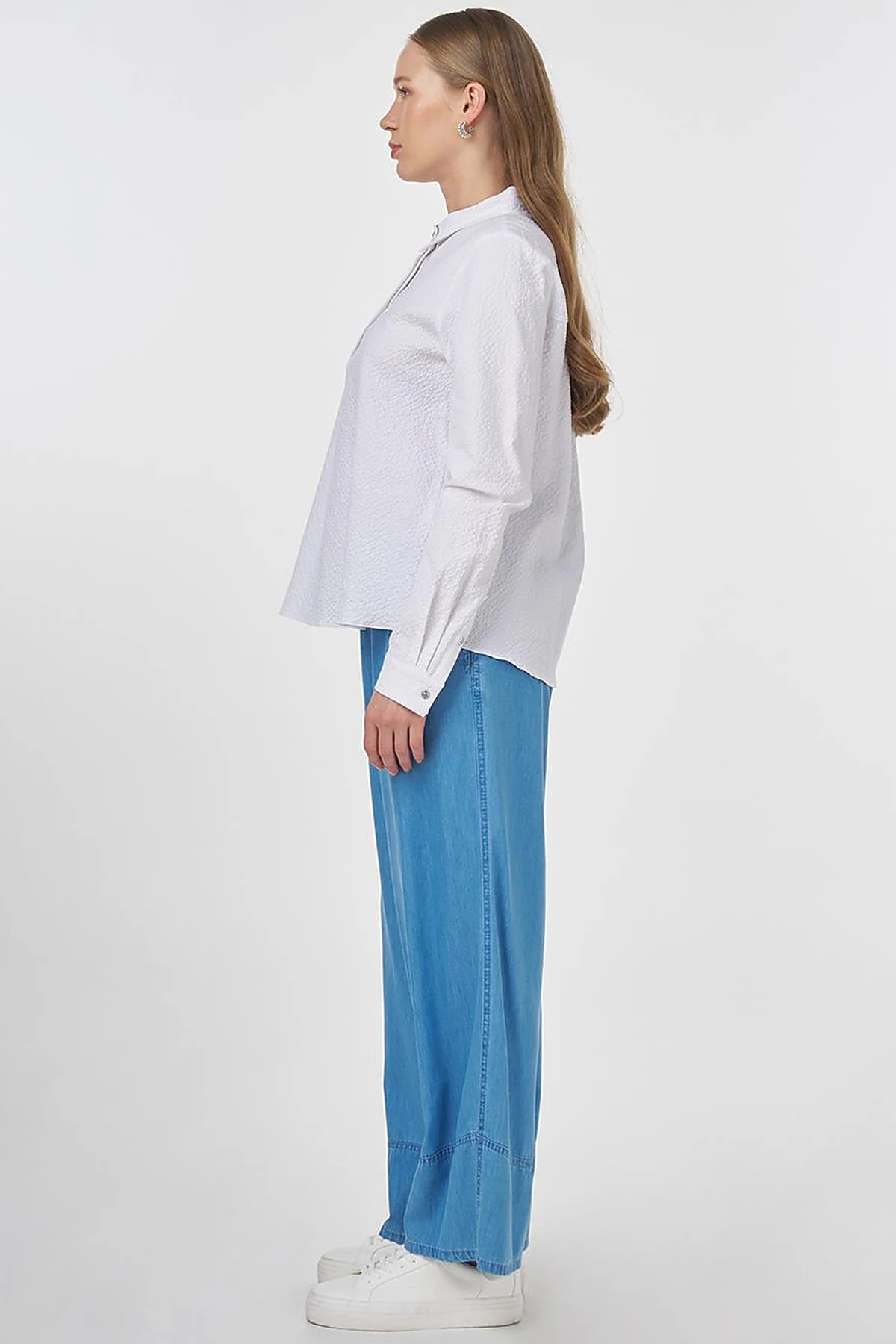 Mandarin Collar Seersucker Blouse Optic White 