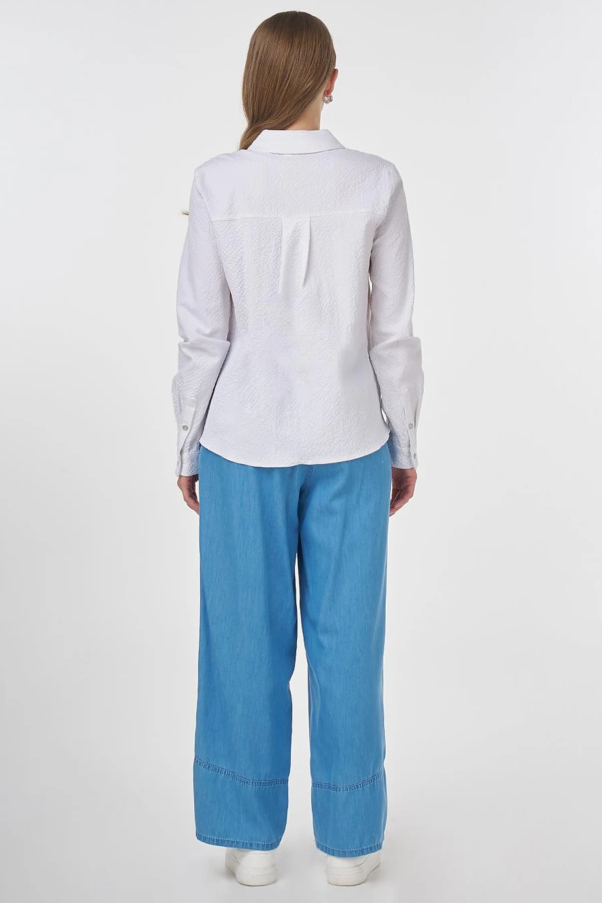 Mandarin Collar Seersucker Blouse Optic White 