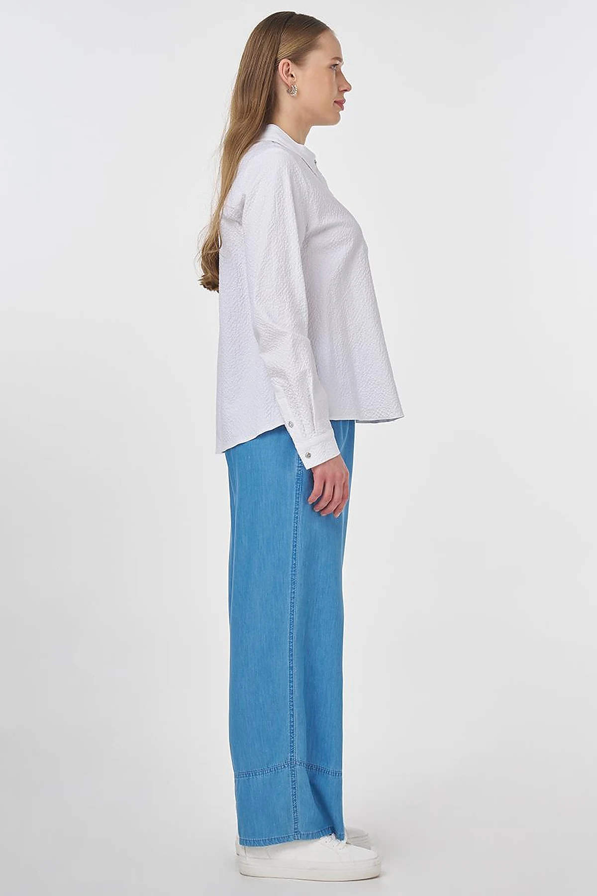 Mandarin Collar Seersucker Blouse Optic White 