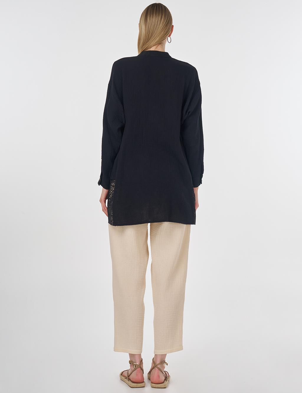 Mesh Detailed Muslin Tunic Black