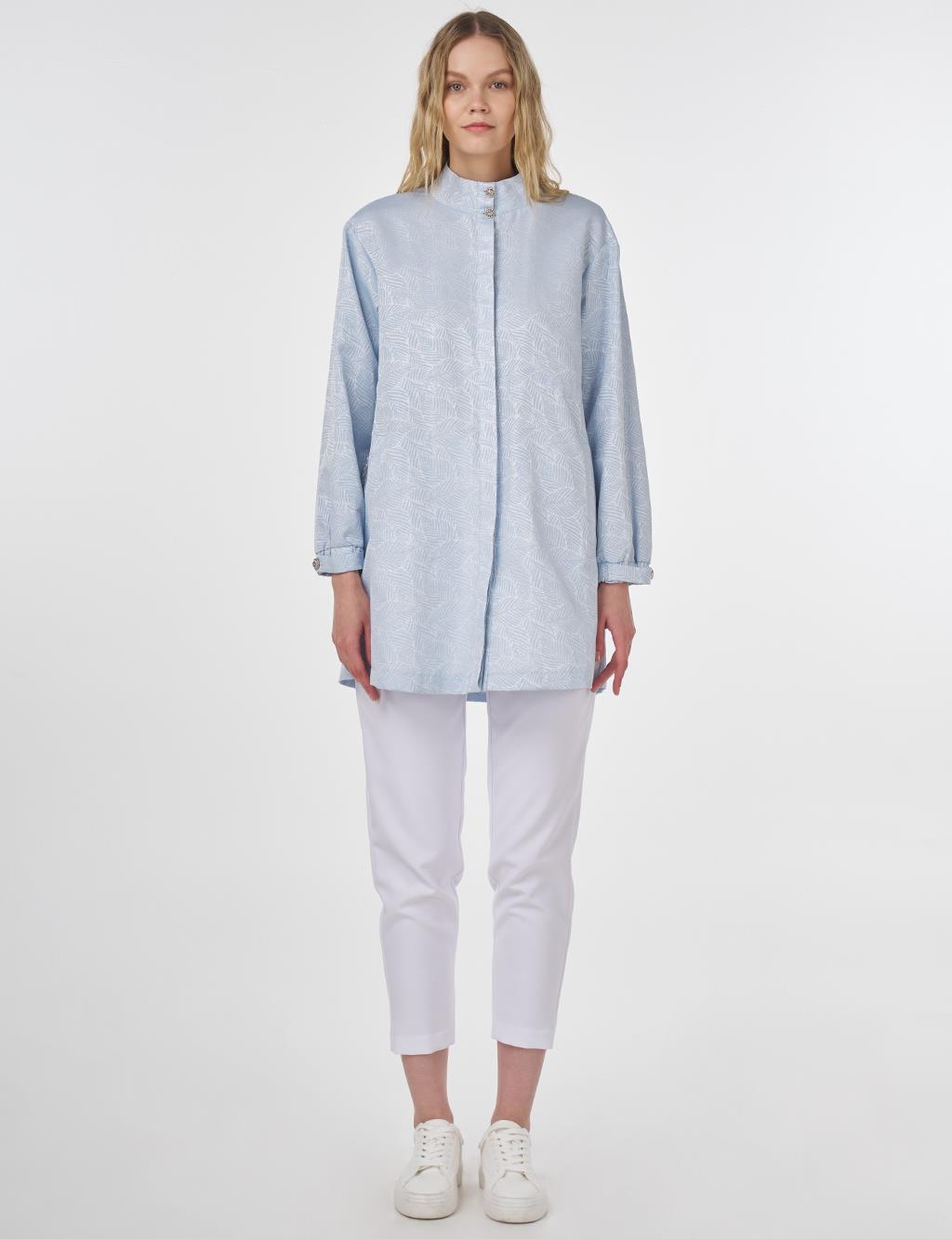 Stand Collar Jacquard Tunic Ice Blue