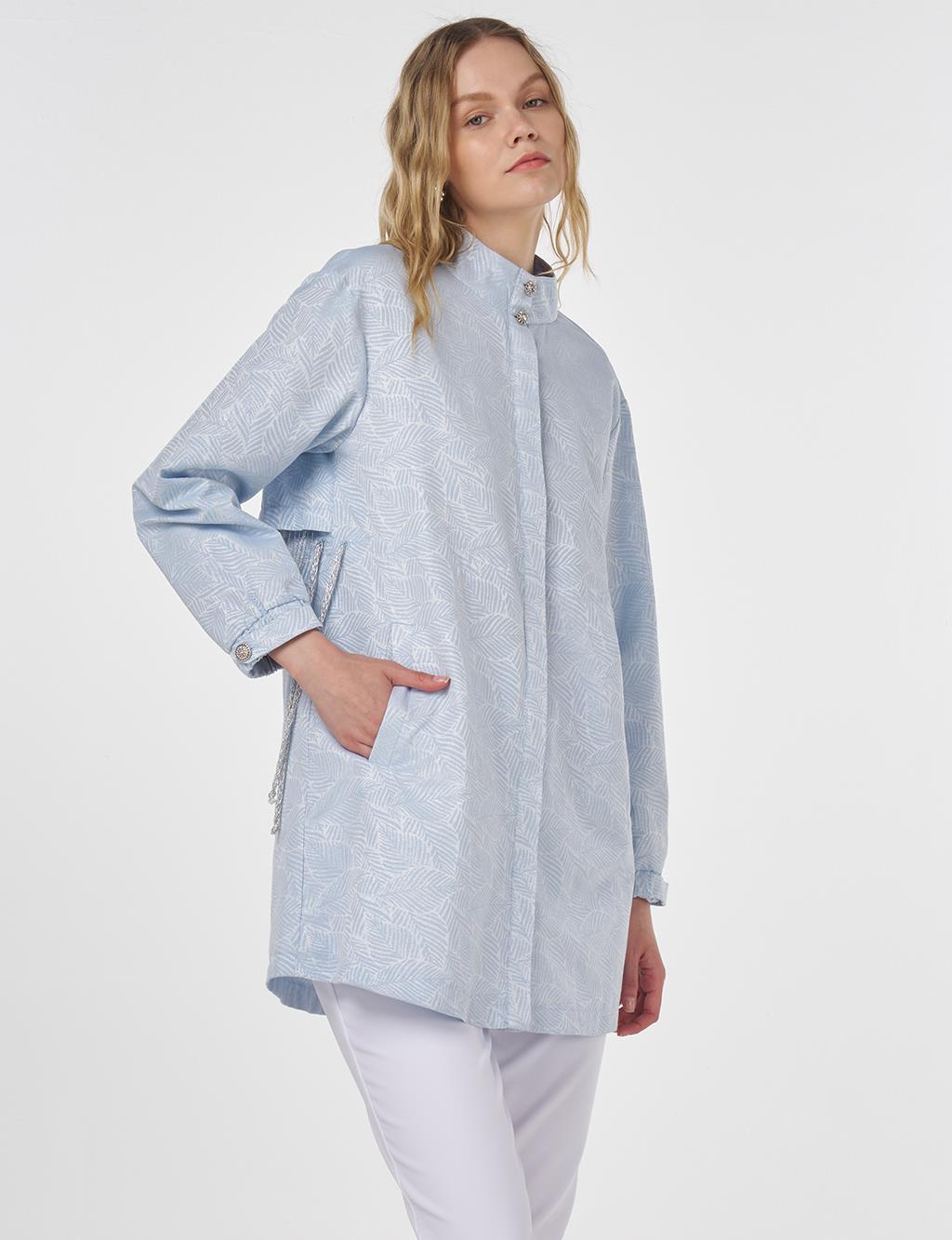 Stand Collar Jacquard Tunic Ice Blue