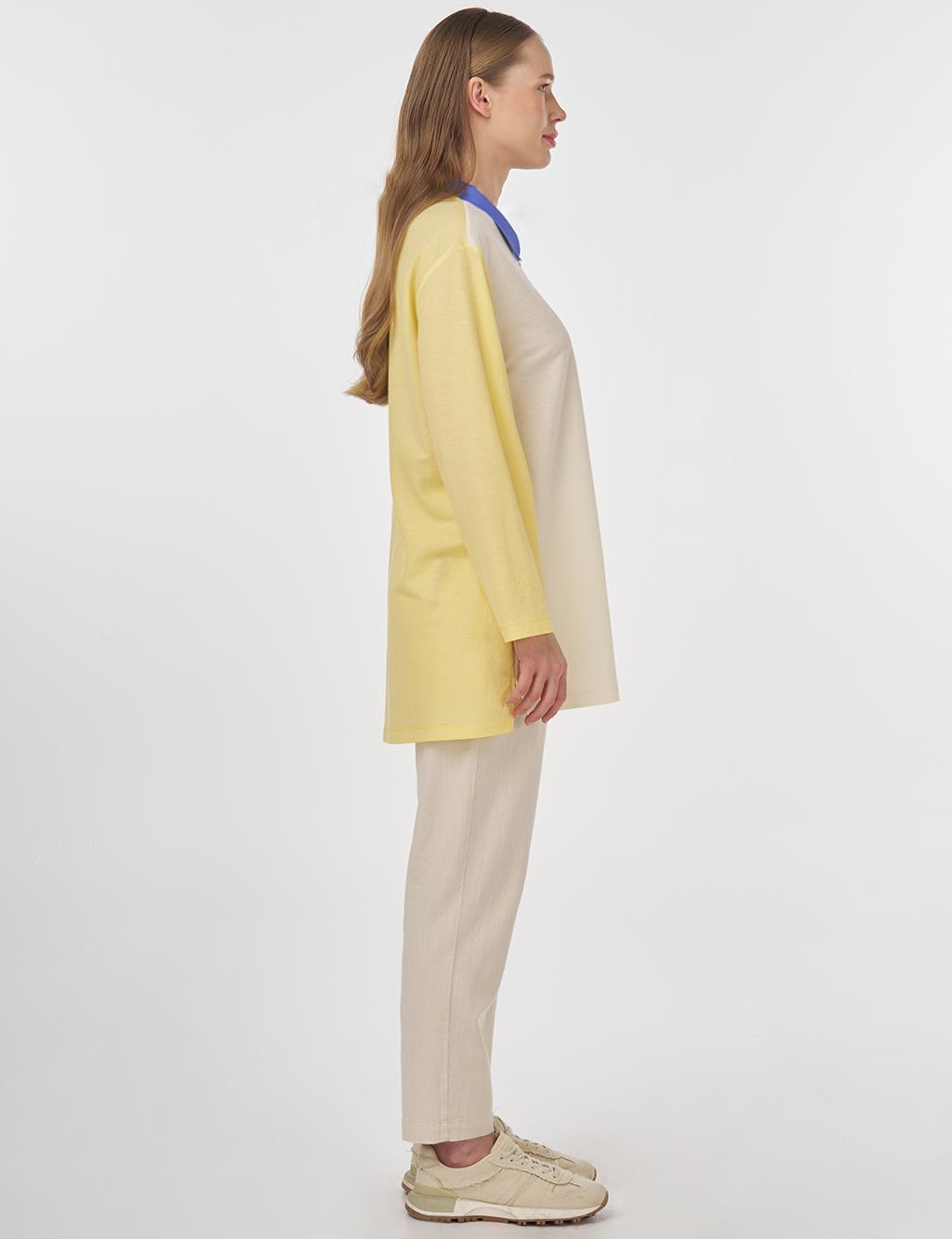 Polo Collar Rayon Sweatshirt Yellow 