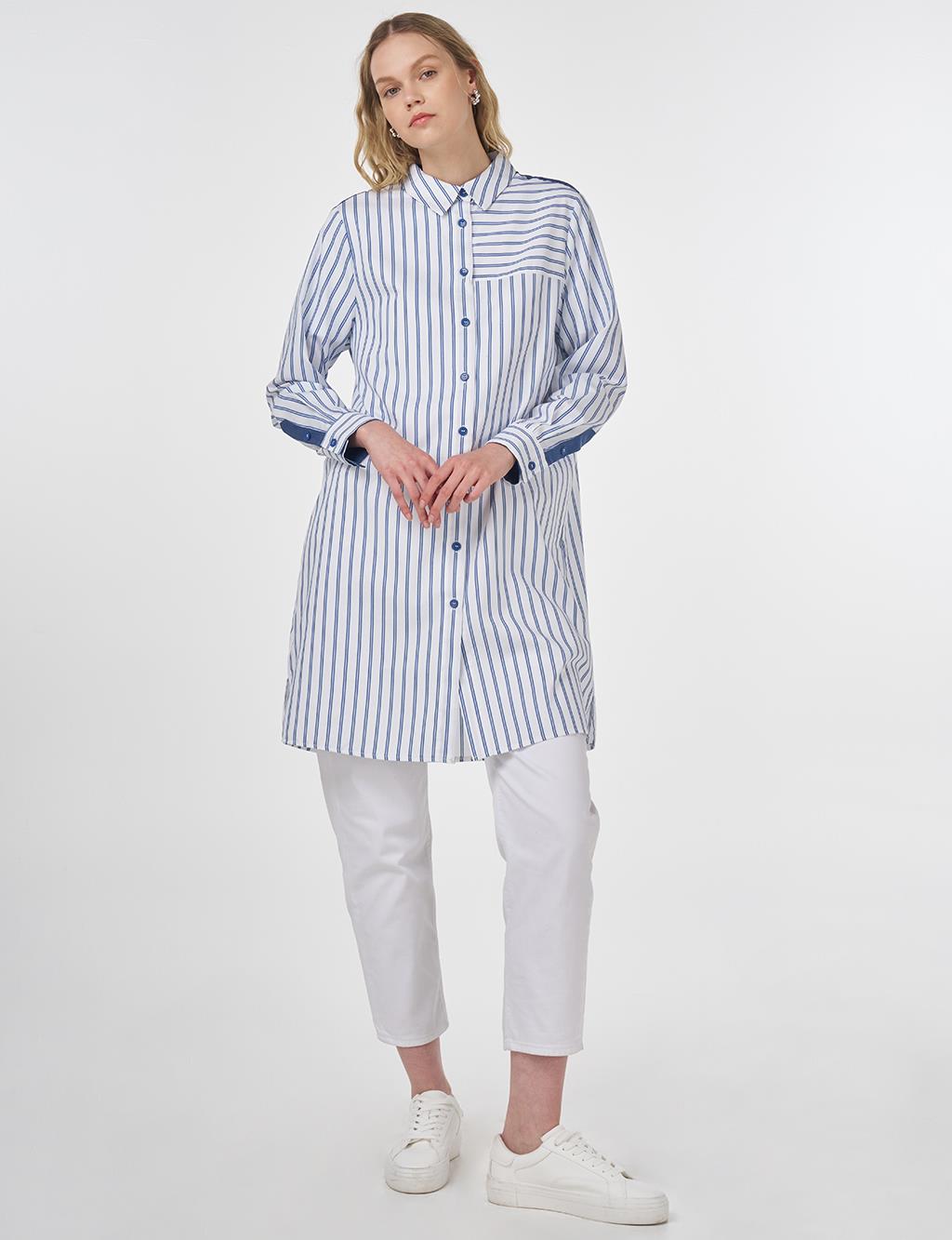 Striped Pattern Cotton Tunic Indigo