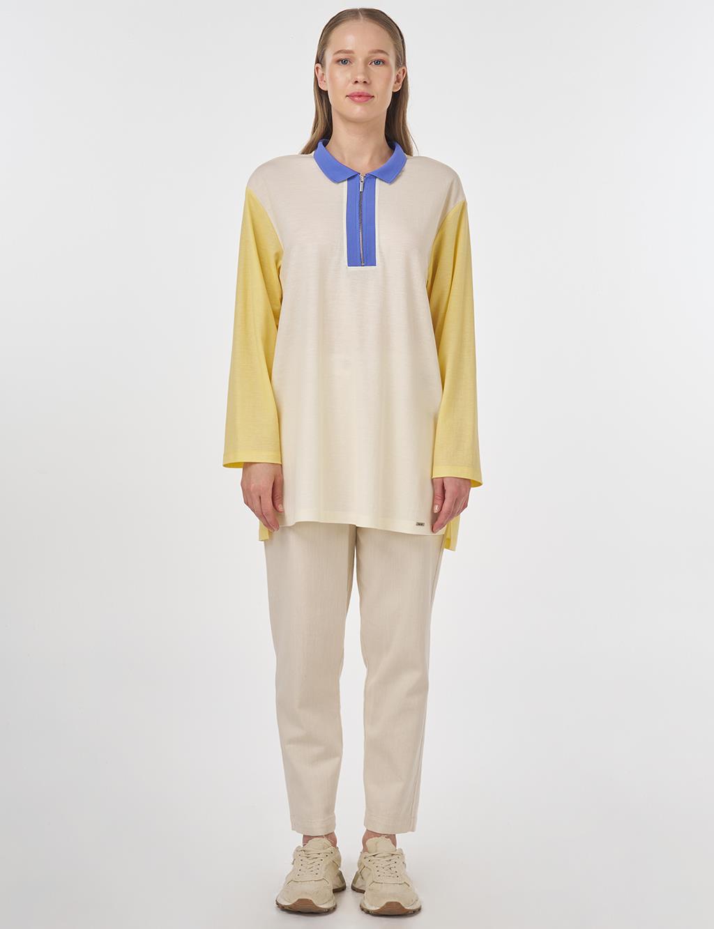 Polo Collar Rayon Sweatshirt Yellow 
