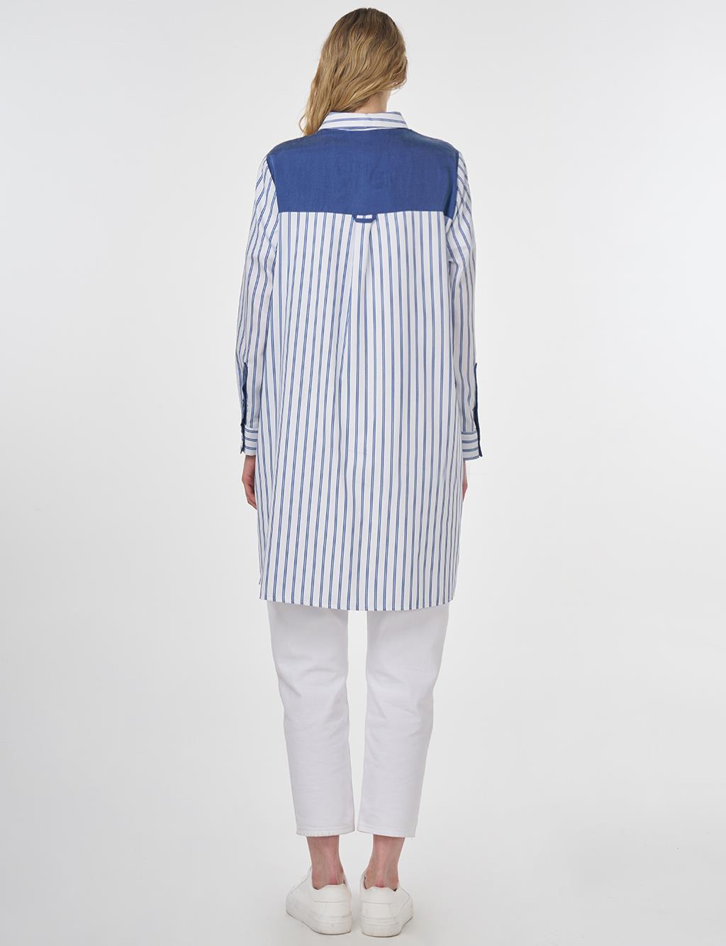Striped Pattern Cotton Tunic Indigo