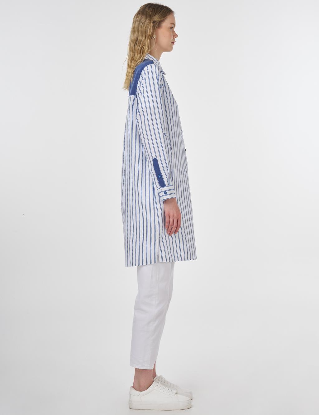 Striped Pattern Cotton Tunic Indigo