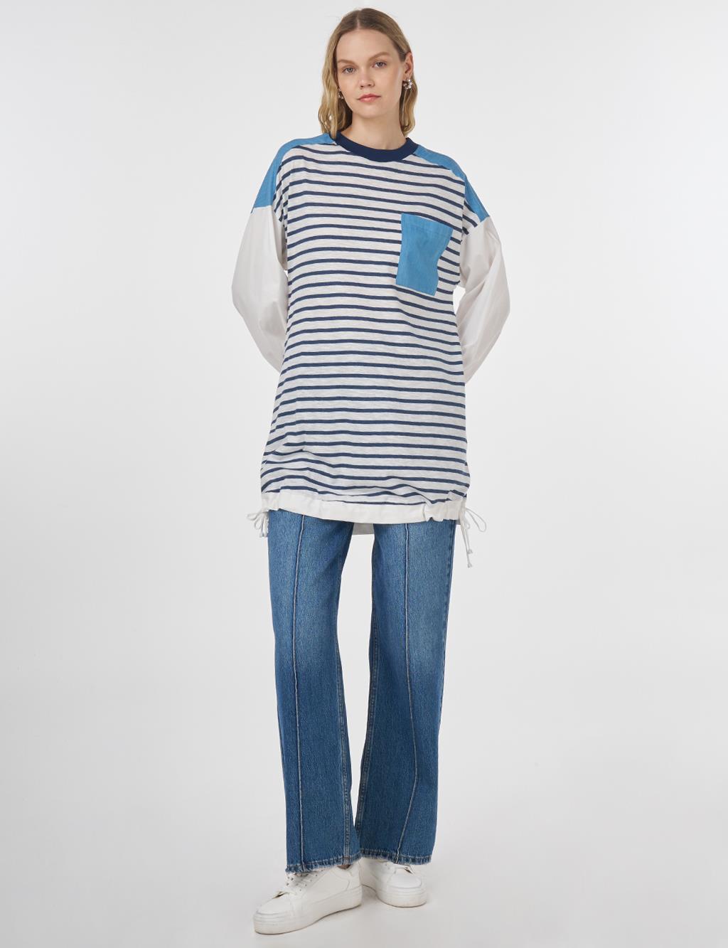 Denim-Trimmed Cotton Sweatshirt Navy Blue