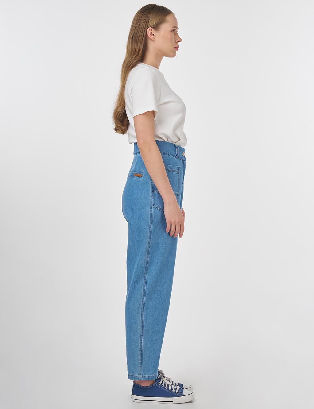 High Waist Buttoned Denim Pants Ice Blue