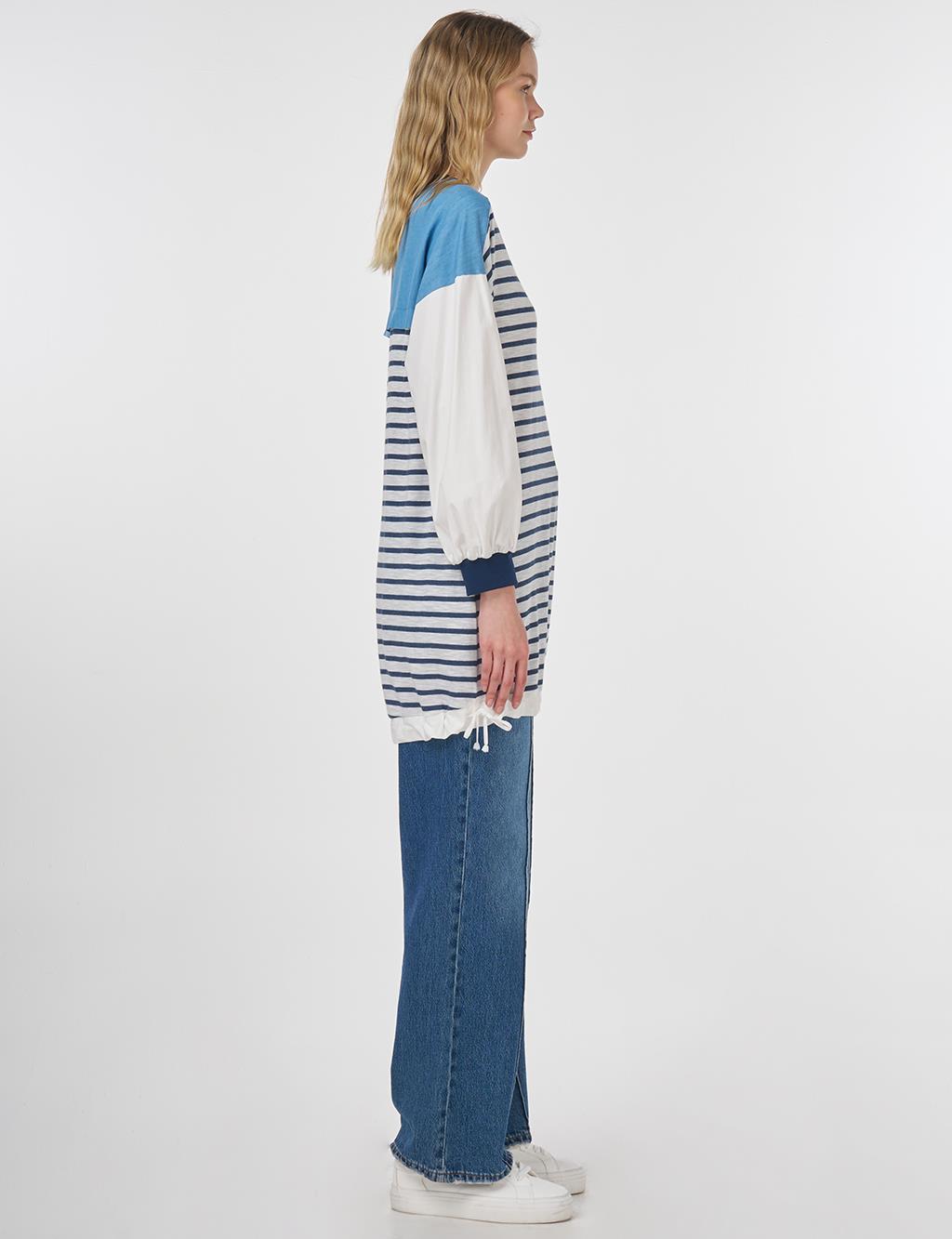 Denim-Trimmed Cotton Sweatshirt Navy Blue