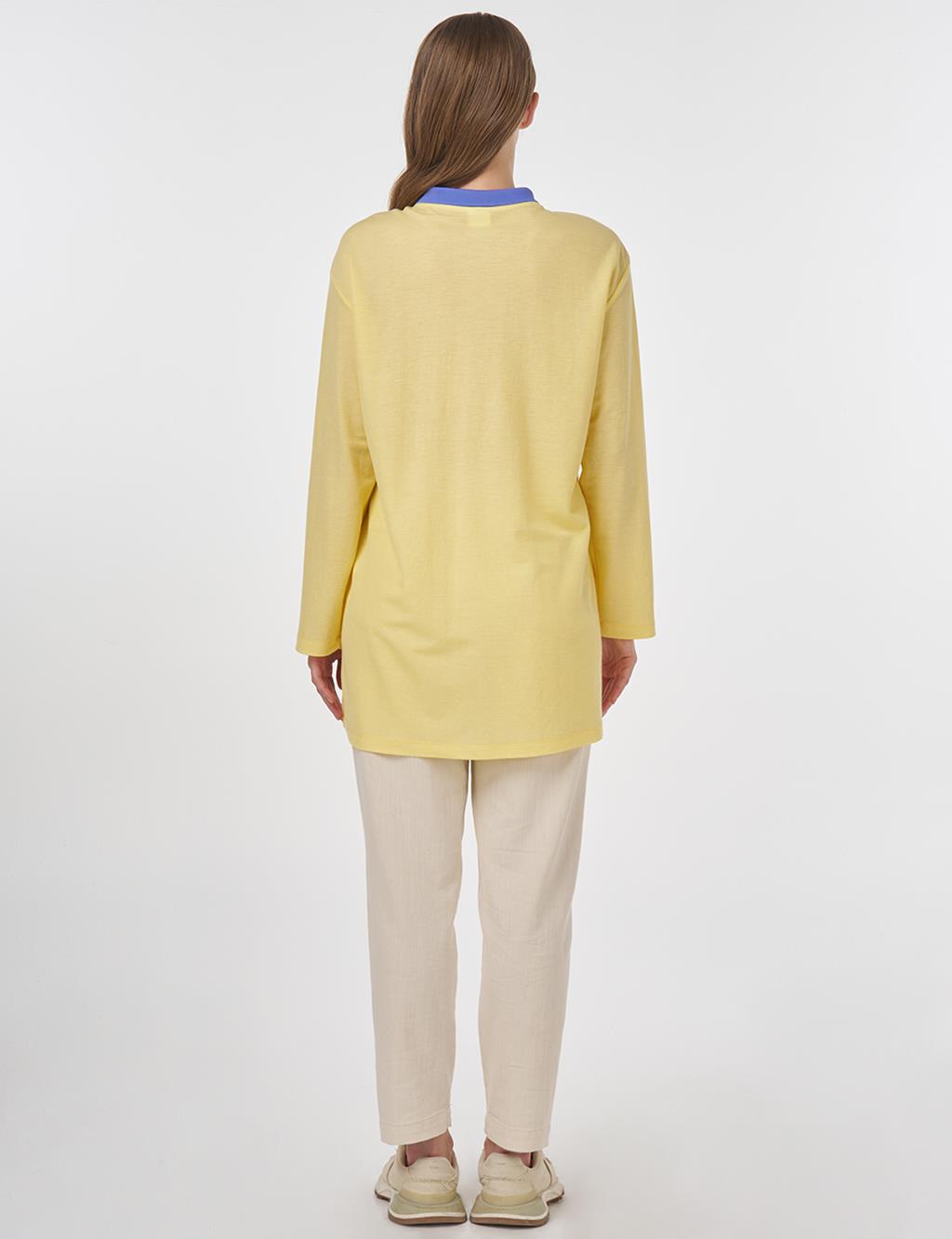 Polo Collar Rayon Sweatshirt Yellow 