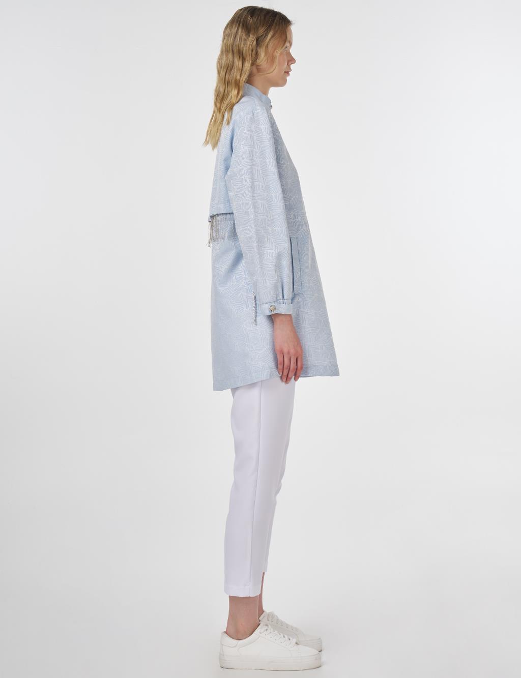 Stand Collar Jacquard Tunic Ice Blue