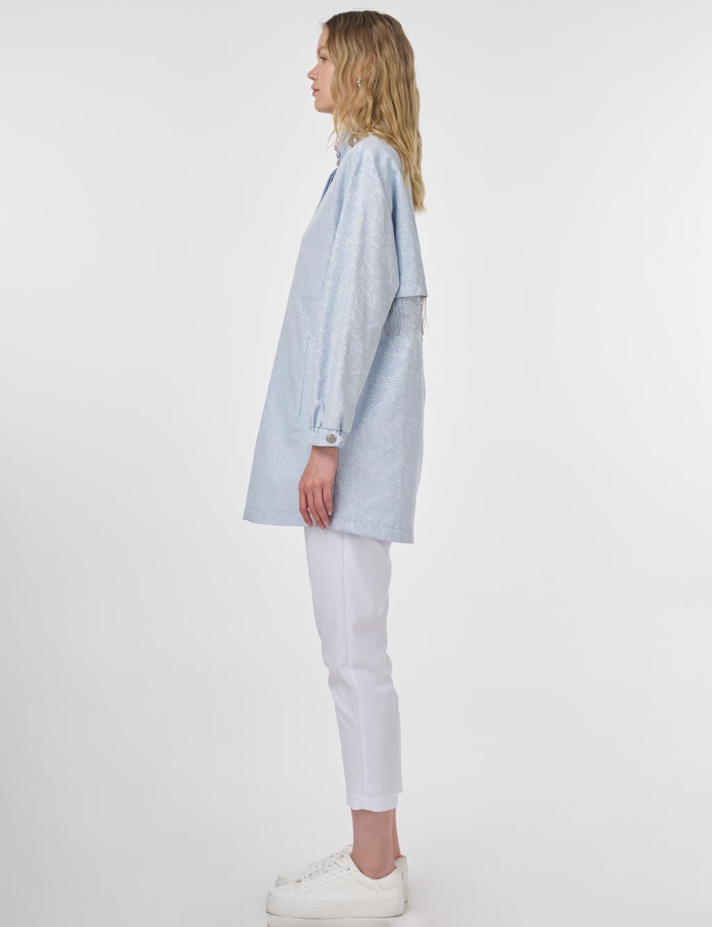 Stand Collar Jacquard Tunic Ice Blue