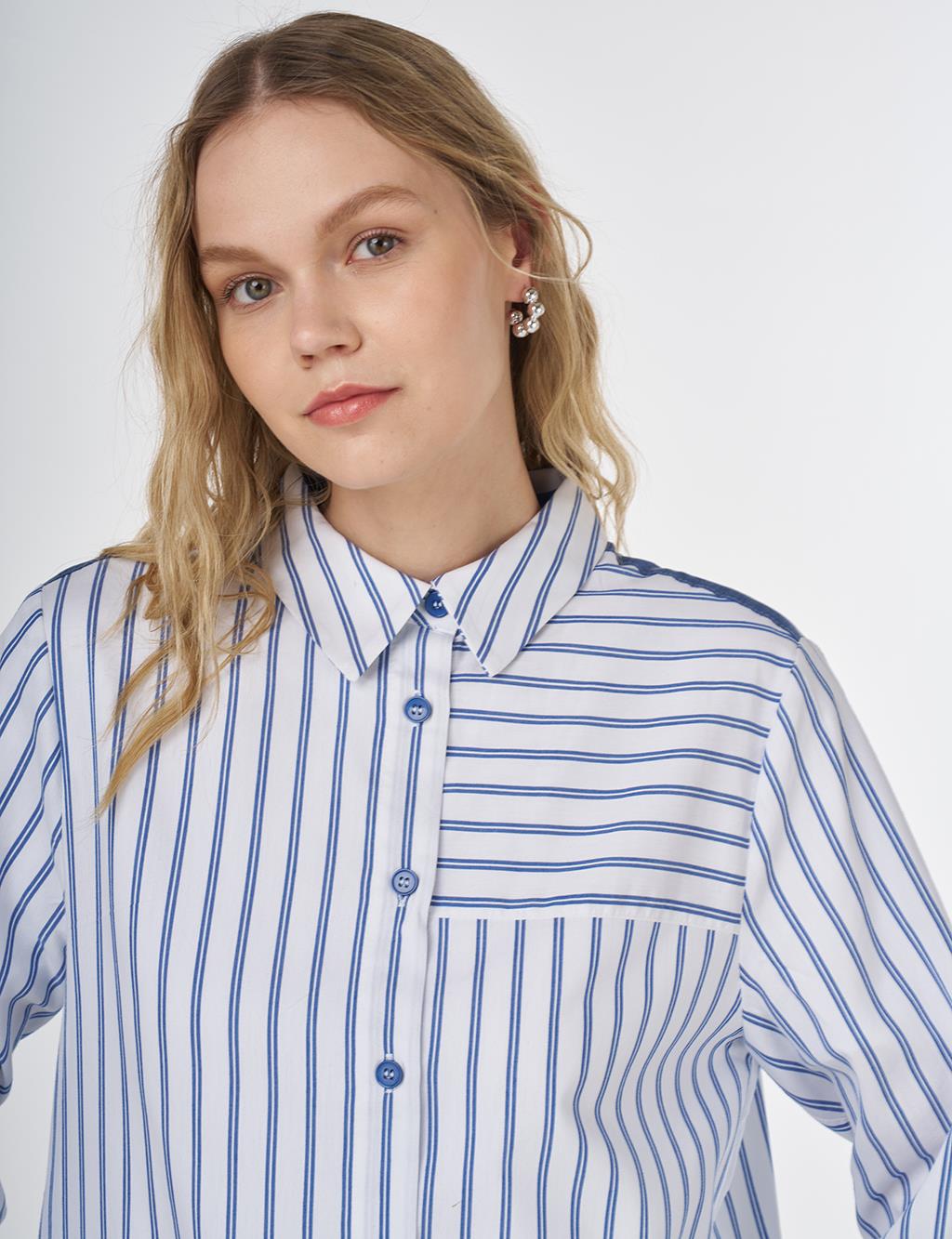 Striped Pattern Cotton Tunic Indigo