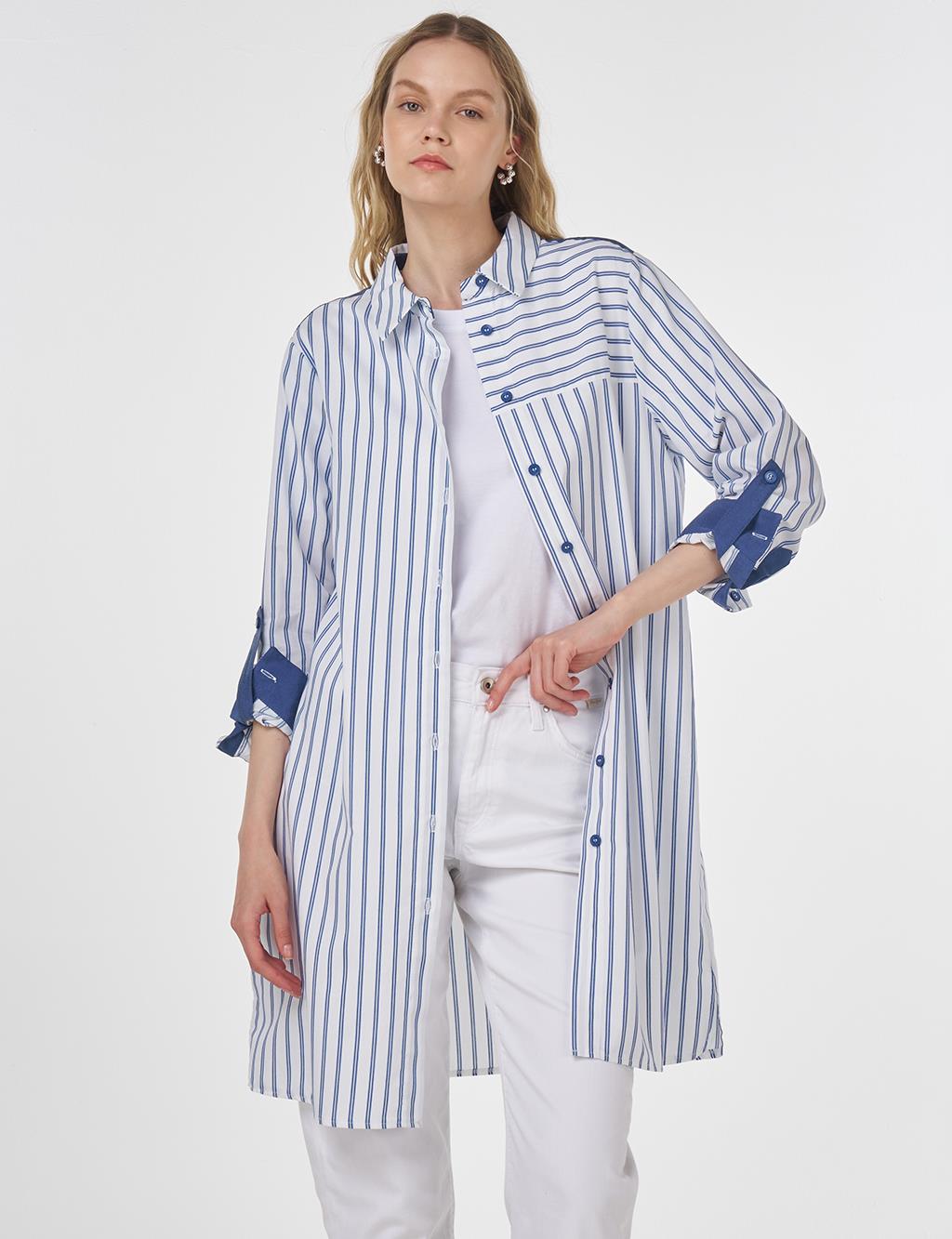 Striped Pattern Cotton Tunic Indigo