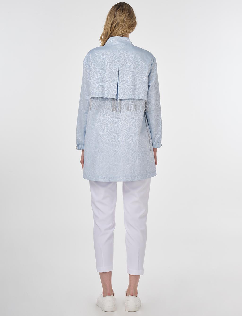 Stand Collar Jacquard Tunic Ice Blue
