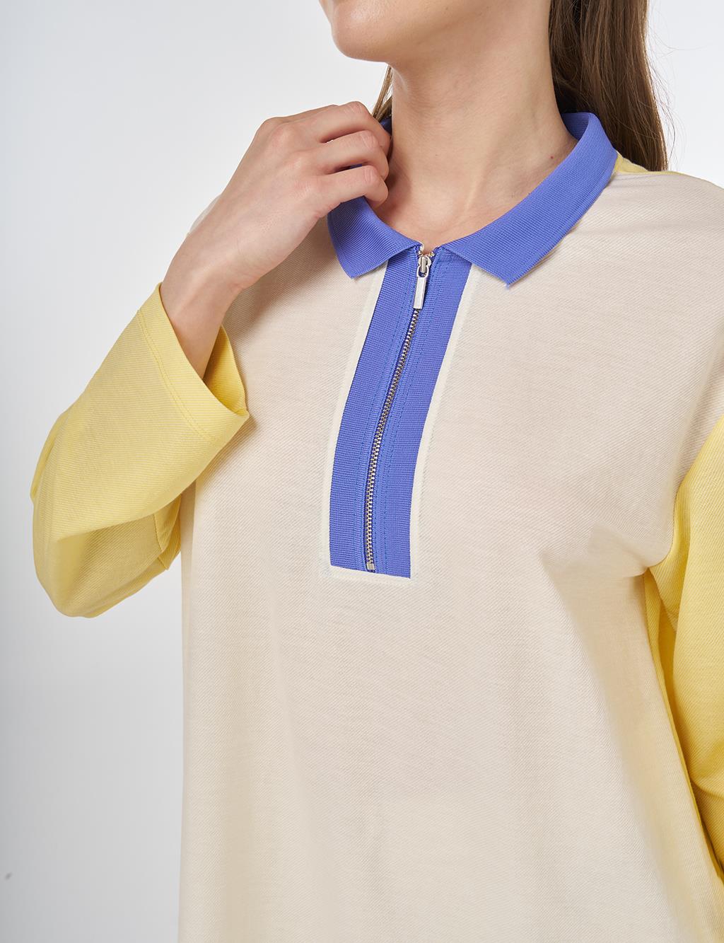 Polo Collar Rayon Sweatshirt Yellow 