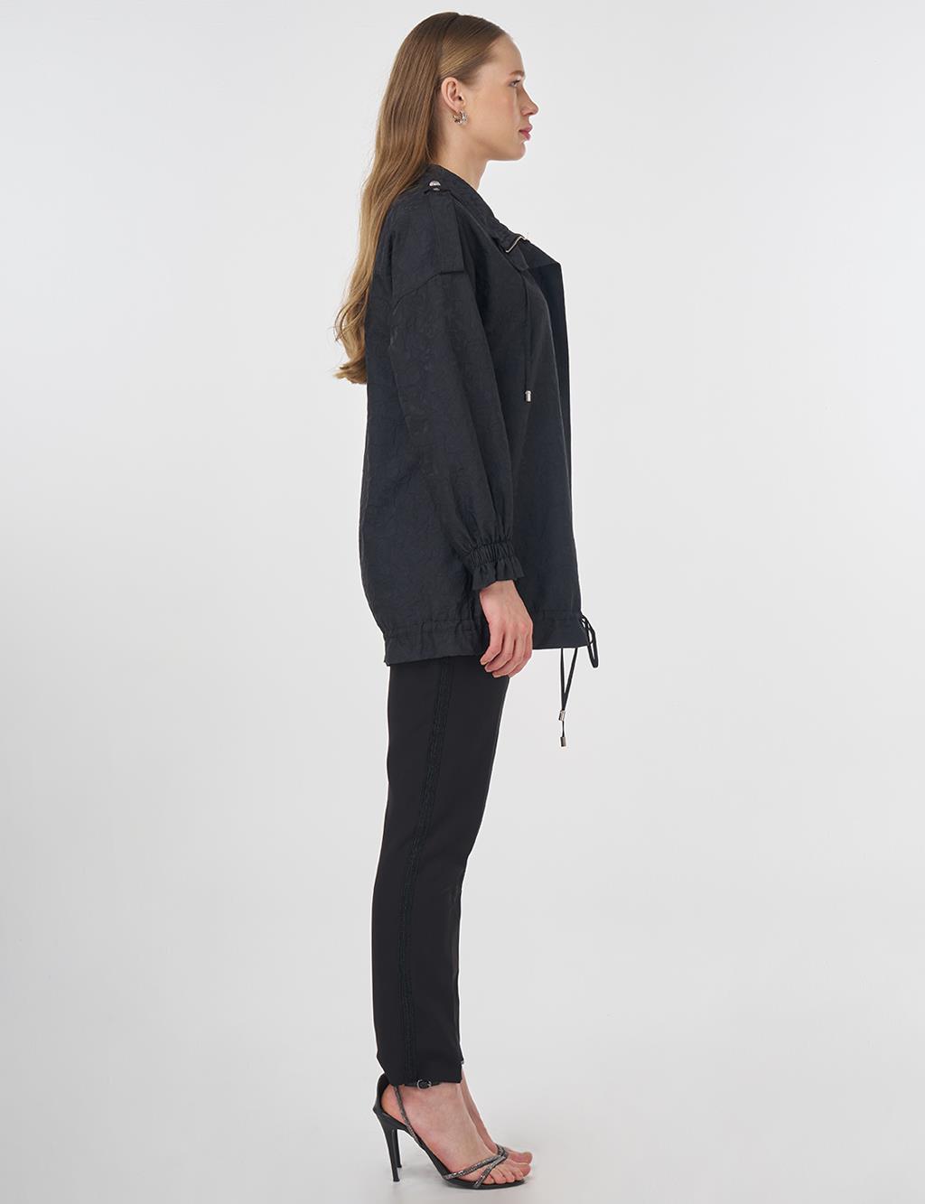 Floral Appliqué Jacquard Jacket Black 