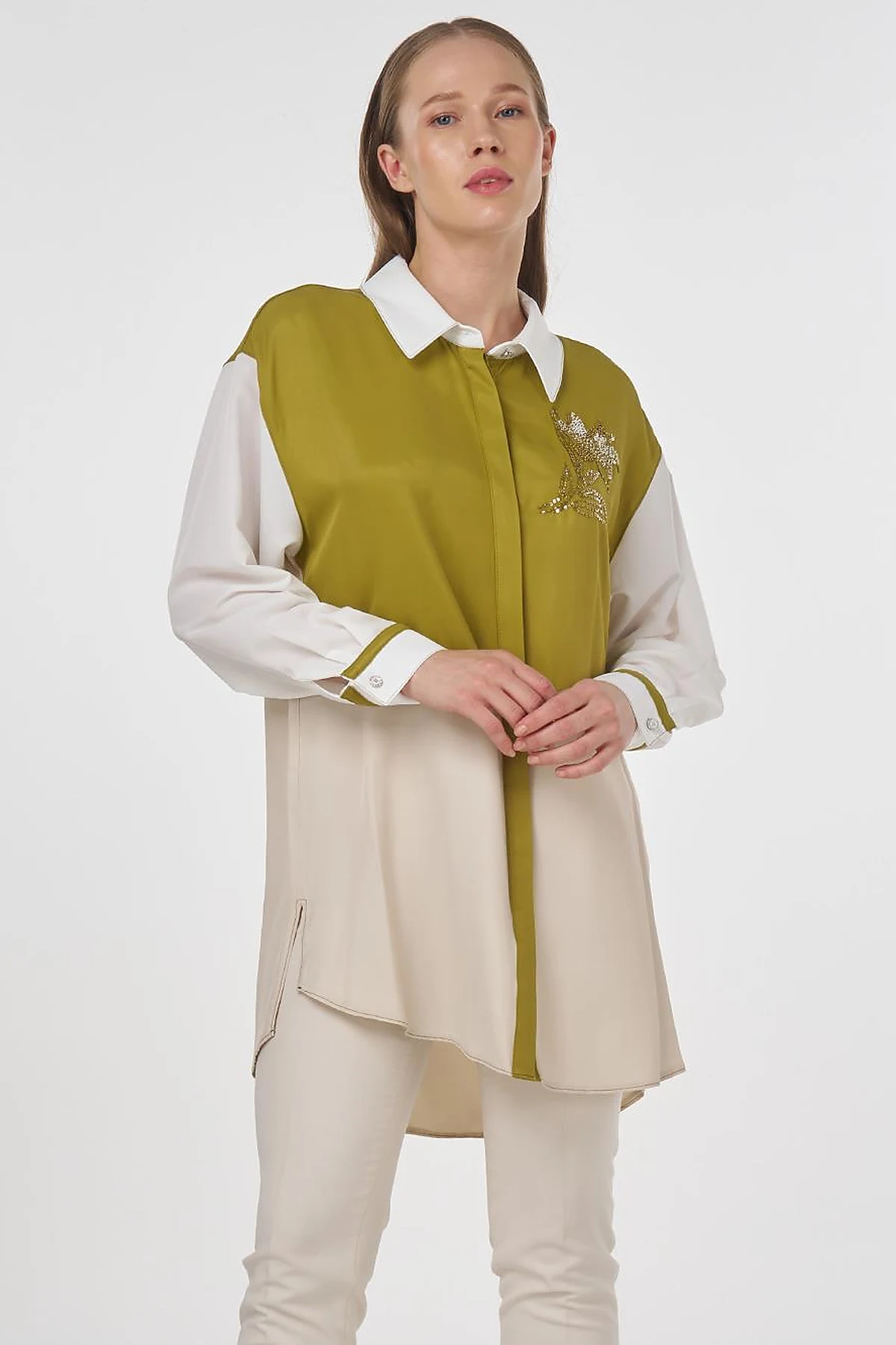 Embroidered Viscose Tunic Stone