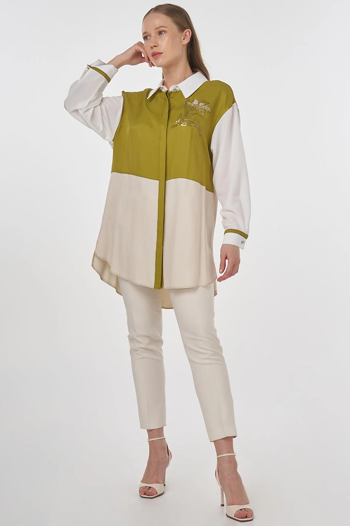 Embroidered Viscose Tunic Stone