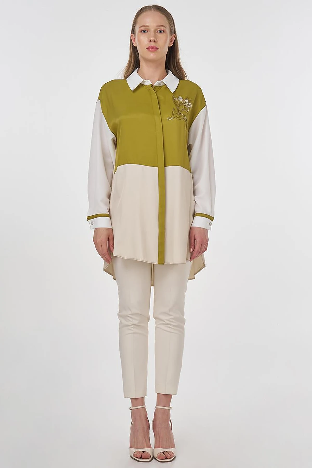 Embroidered Viscose Tunic Stone