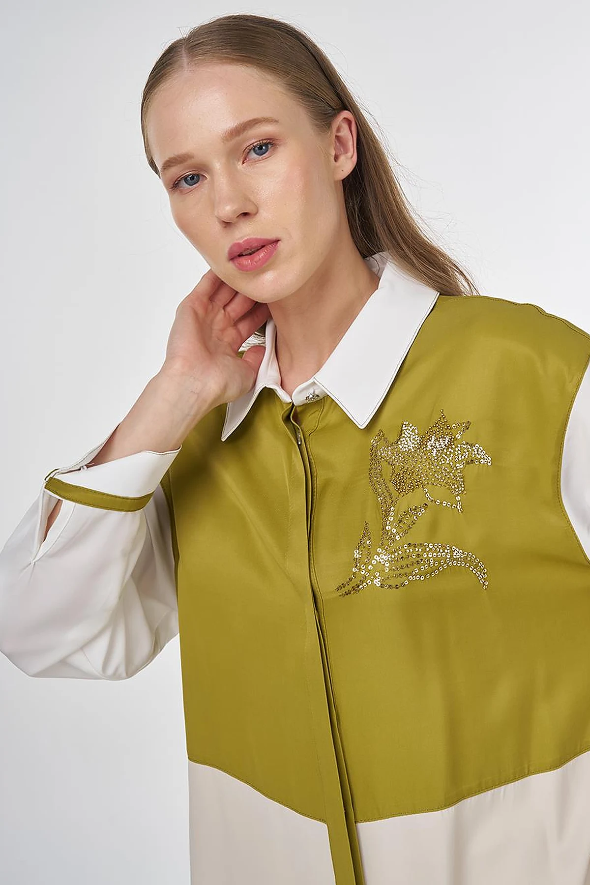Embroidered Viscose Tunic Stone