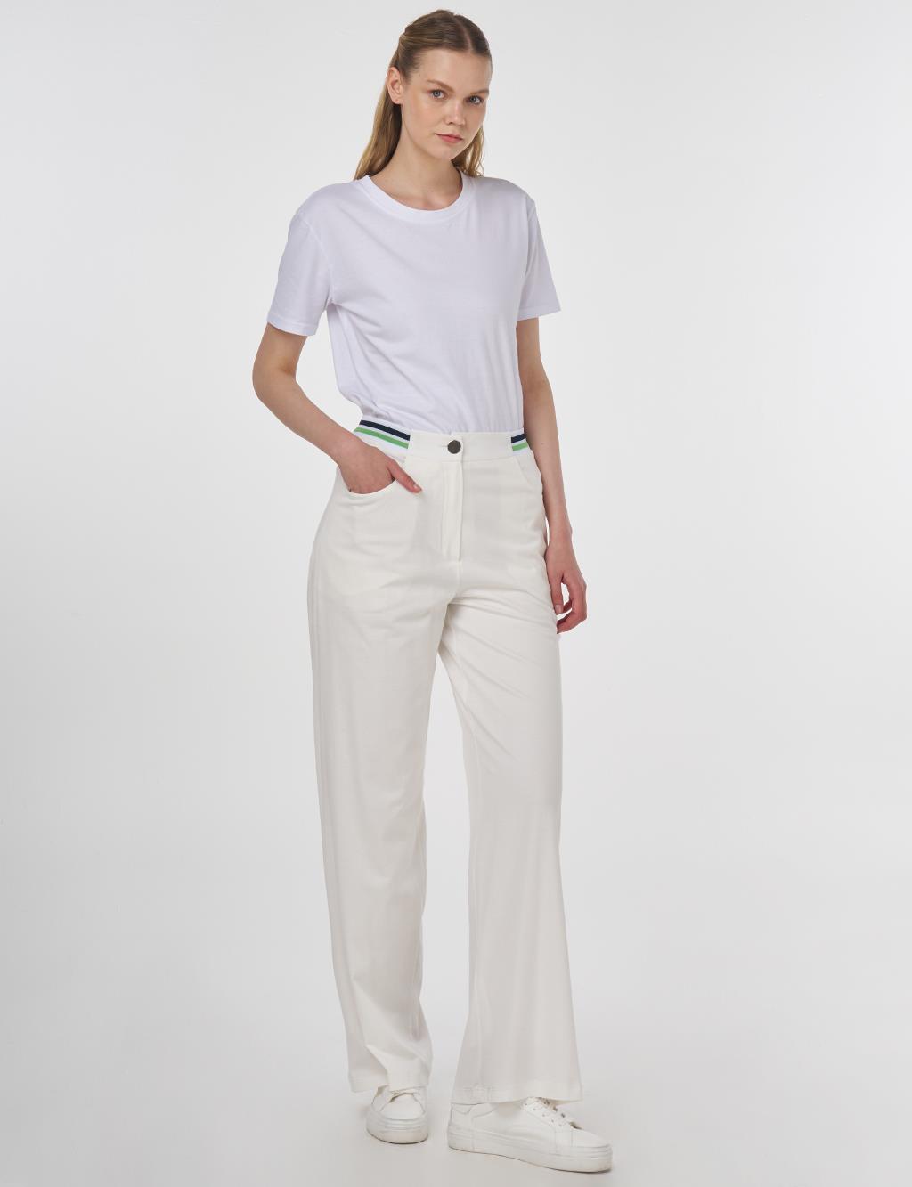 Ribbed Wide Leg Pants Optic White 