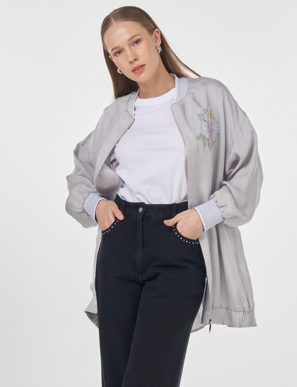 Embroidered Lyocell Jacket Gray 