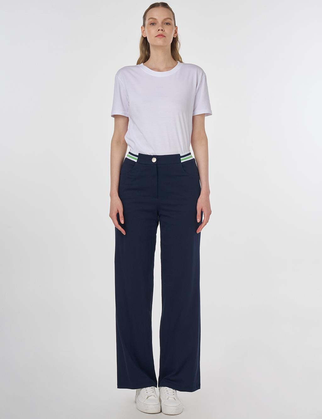 Ribanalı Wide Leg Pantolon Koyu Lacivert