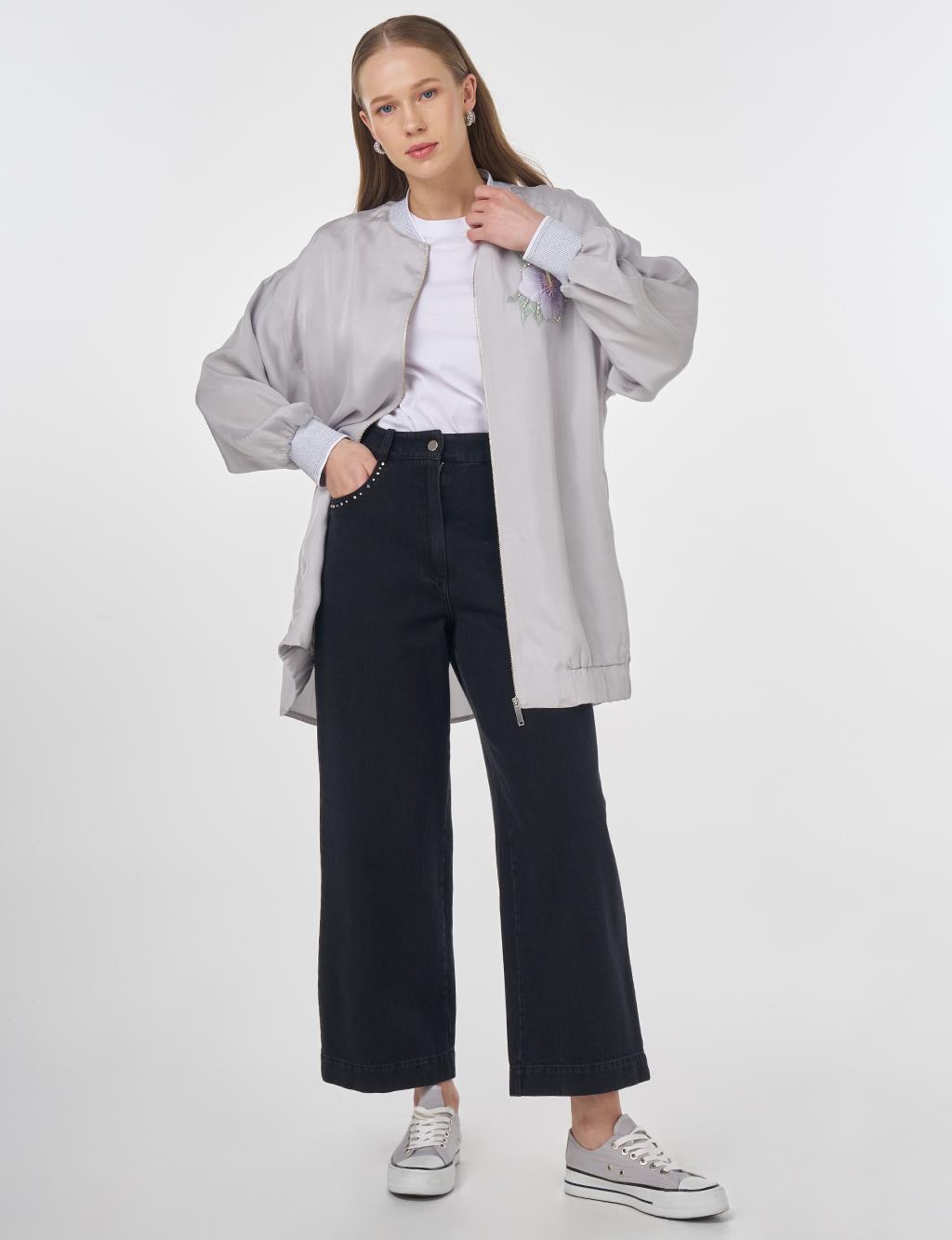 Embroidered Lyocell Jacket Gray 