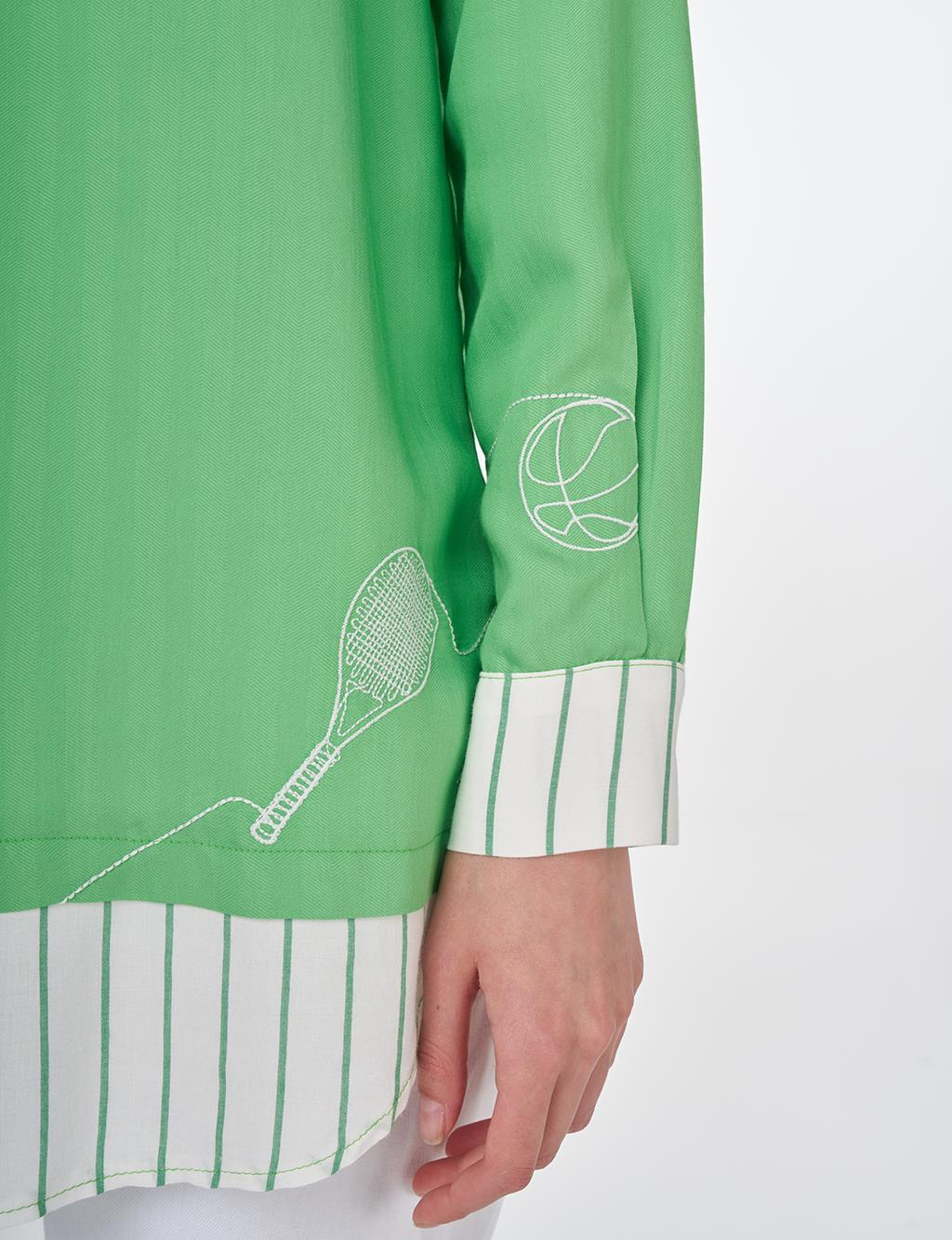 Tennis Racket Embroidered Viscose Tunic Light Green