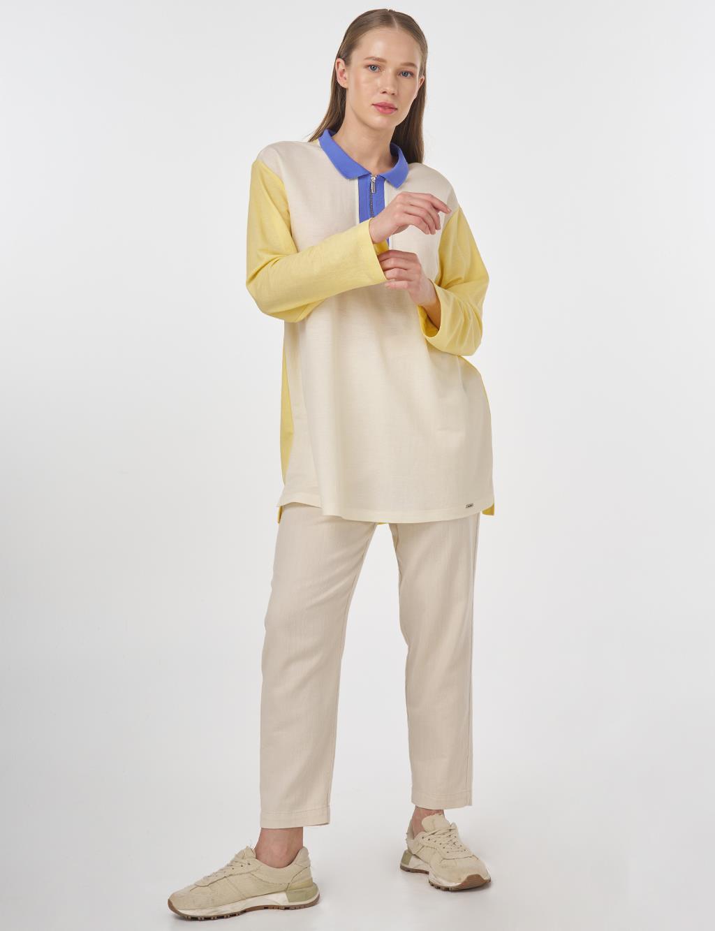 Polo Collar Rayon Sweatshirt Yellow 