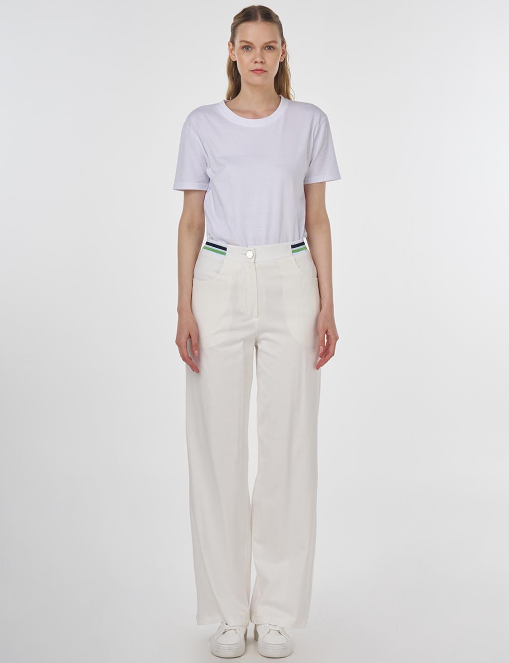 Ribbed Wide Leg Pants Optic White 