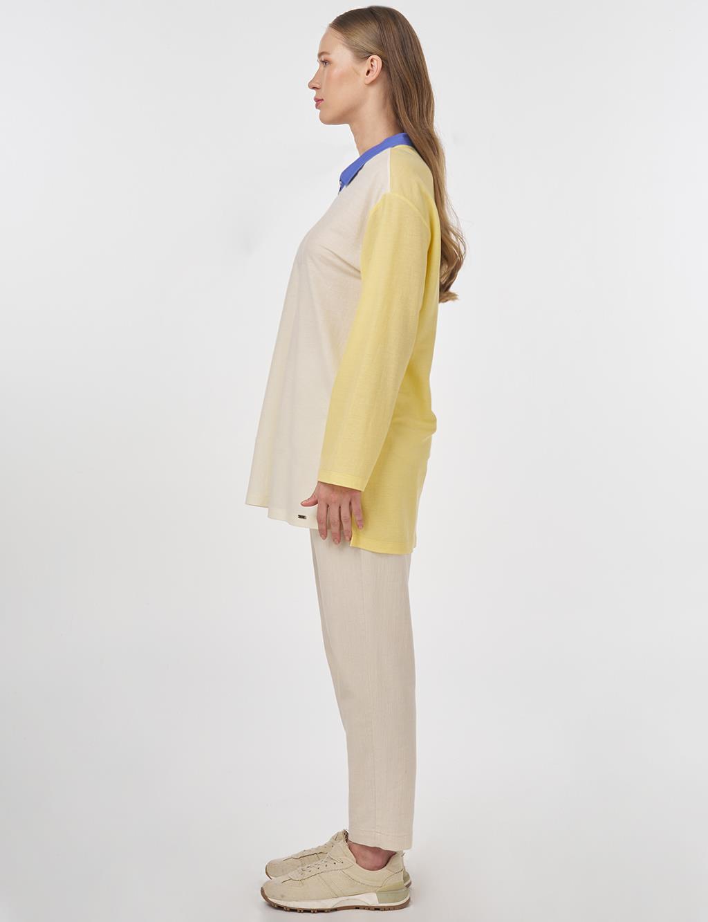 Polo Collar Rayon Sweatshirt Yellow 