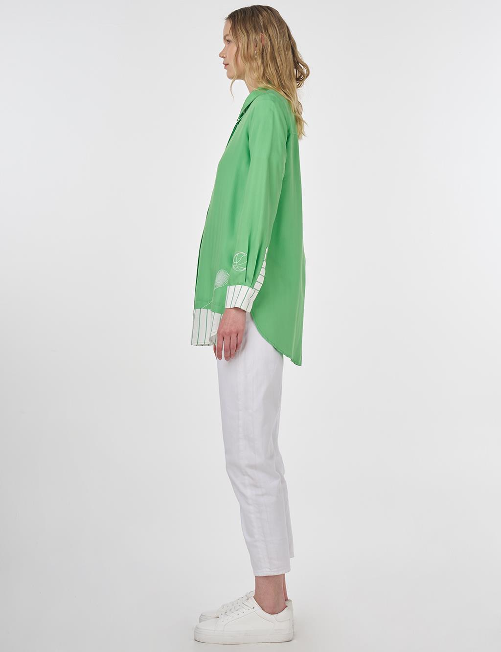 Tennis Racket Embroidered Viscose Tunic Light Green