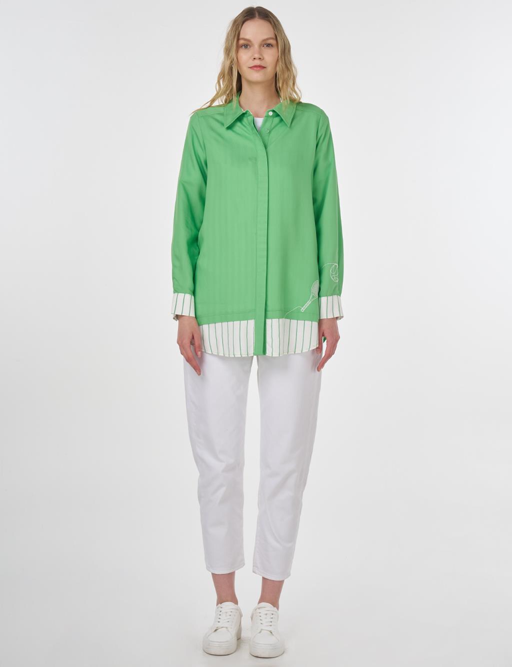 Tennis Racket Embroidered Viscose Tunic Light Green